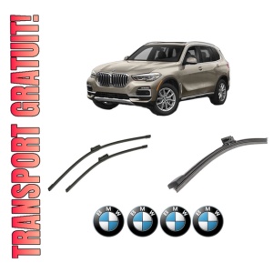 Set 3 stergatoare BMW Seria X5 Van (G05) din 2019-2023, pentru parbriz si luneta fata si spate auto, Bosch Aerotwin-Aerotwin, din cauciuc siliconat rezistent, 4 Stickere Auto BMW