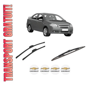 Set 3 stergatoare CHEVROLET AVEO / KALOS Hatchback (T250, T255) din 2008-2011, pentru parbriz si luneta fata si spate auto, Bosch Twin-Aerotwin Retrofit, din cauciuc siliconat rezistent, 4 Stickere Auto CHEVROLET