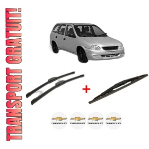 Set 3 stergatoare CHEVROLET CORSA Estate din 1997 - 2002, pentru parbriz si luneta fata si spate auto, Bosch Twin, din cauciuc siliconat rezistent, 4 Stickere Auto CHEVROLET