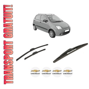 Set 3 stergatoare CHEVROLET SPARK din 2005-2010, pentru parbriz si luneta fata si spate auto, Bosch Twin-Aerotwin Retrofit, din cauciuc siliconat rezistent, 4 Stickere Auto CHEVROLET