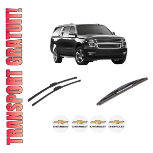 Set 3 stergatoare CHEVROLET SUBURBAN 1500 SUV din 2009-2014, pentru parbriz si luneta fata si spate auto, Bosch Twin-Aerotwin Retrofit, din cauciuc siliconat rezistent, 4 Stickere Auto CHEVROLET