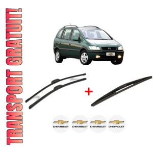 Set 3 stergatoare CHEVROLET ZAFIRA (F75) din 2001 - 2012, pentru parbriz si luneta fata si spate auto, Bosch Twin, din cauciuc siliconat rezistent, 4 Stickere Auto CHEVROLET