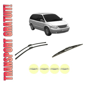 Set 3 stergatoare CHRYSLER VOYAGER IV VAN (S_) din 2000-2007, pentru parbriz si luneta fata si spate auto, Bosch Twin-Aerotwin Retrofit, din cauciuc siliconat rezistent, 4 Stickere Auto CHRYSLER
