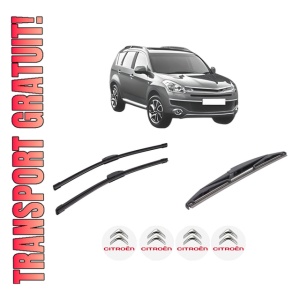 Set 3 stergatoare CITROEN C-CROSSER ENTERPRISE (VU_, VV_) din 2009, pentru parbriz si luneta fata si spate auto, Bosch Twin-Aerotwin Retrofit, din cauciuc siliconat rezistent, 4 Stickere Auto CITROEN