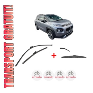 Set 3 stergatoare CITROEN C3 AIRCROSS II Van (2C_, 2R_) din 2019, pentru parbriz si luneta fata si spate auto, Valeo Silencio, din cauciuc siliconat rezistent, 4 Stickere Auto CITROEN