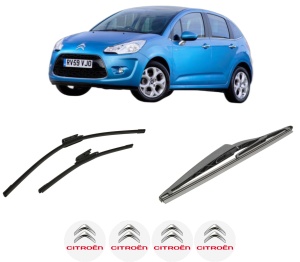 Set 3 stergatoare CITROEN C3 II Hatchback Van (SC_) din 2010-2016, pentru parbriz si luneta fata si spate auto, Bosch Twin-Aerotwin, din cauciuc siliconat rezistent, 4 Stickere Auto CITROEN - Img 2