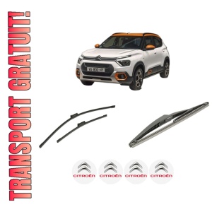 Set 3 stergatoare CITROEN C3 ORIGIN III (SX) din 2024, pentru parbriz si luneta fata si spate auto, Bosch Twin-Aerotwin, din cauciuc siliconat rezistent, 4 Stickere Auto CITROEN