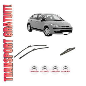 Set 3 stergatoare CITROEN C4 I (LC_) din 2004-2012, pentru parbriz si luneta fata si spate auto, Bosch Twin-Aerotwin, din cauciuc siliconat rezistent, 4 Stickere Auto CITROEN