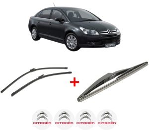 Set 3 stergatoare CITROEN C4 I Saloon din 2006 - 2013, pentru parbriz si luneta fata si spate auto, Bosch Twin, din cauciuc siliconat rezistent, 4 Stickere Auto CITROEN v7589