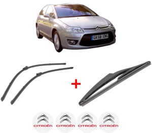 Set 3 stergatoare CITROEN C4 II (NC_) din 2009 - 2018, pentru parbriz si luneta fata si spate auto, Valeo Silencio, din cauciuc siliconat rezistent, 4 Stickere Auto CITROEN v15268