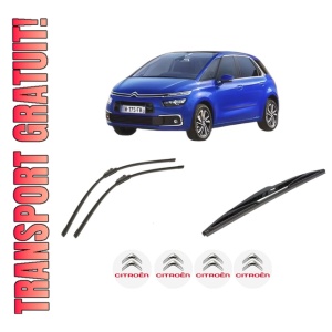 Set 3 stergatoare CITROEN C4 SPACETOURER (3D_) din 2018-2019, pentru parbriz si luneta fata si spate auto, Bosch Twin-Aerotwin, din cauciuc siliconat rezistent, 4 Stickere Auto CITROEN