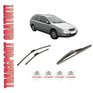 Set 3 stergatoare CITROEN C5 I Break (DE_) din 2001-2004, pentru parbriz si luneta fata si spate auto, Bosch Twin-Aerotwin Retrofit, din cauciuc siliconat rezistent, 4 Stickere Auto CITROEN