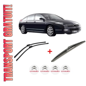 Set 3 stergatoare CITROEN C6 (TD_) din 2005 - 2012, pentru parbriz si luneta fata si spate auto, Bosch Twin, din cauciuc siliconat rezistent, 4 Stickere Auto CITROEN