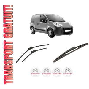 Set 3 stergatoare CITROEN NEMO Box Body/MPV (AA_) din 2008-2010, pentru parbriz si luneta fata si spate auto, Bosch Twin-Aerotwin, din cauciuc siliconat rezistent, 4 Stickere Auto CITROEN