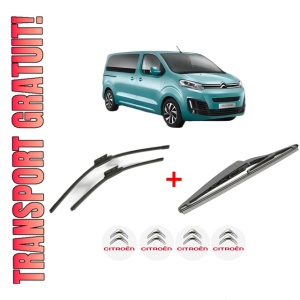 Set 3 stergatoare CITROEN SPACETOURER Bus (V_) din 2016 - 2023, pentru parbriz si luneta fata si spate auto, Bosch Twin, din cauciuc siliconat rezistent, 4 Stickere Auto CITROEN
