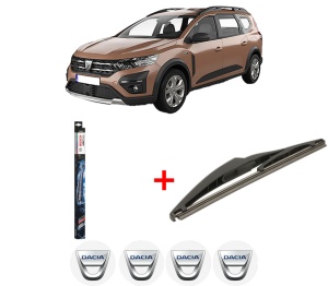 Set 3 stergatoare DACIA JOGGER (RK_) din 2021, pentru parbriz si luneta fata si spate auto, Bosch Twin, din cauciuc siliconat rezistent, 4 Stickere Auto DACIA v3569