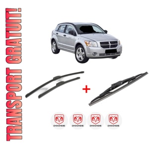 Set 3 stergatoare DODGE CALIBER din 2006 - 2009, pentru parbriz si luneta fata si spate auto, Bosch Twin, din cauciuc siliconat rezistent, 4 Stickere Auto DODGE