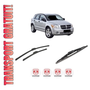 Set 3 stergatoare DODGE CALIBER din 2006-2009, pentru parbriz si luneta fata si spate auto, Bosch Twin-Aerotwin Retrofit, din cauciuc siliconat rezistent, 4 Stickere Auto DODGE