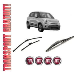 Set 3 stergatoare FIAT 500L (351_, 352_) din 2012-2018, pentru parbriz si luneta fata si spate auto, Bosch Twin-Aerotwin Multi, din cauciuc siliconat rezistent, 4 Stickere Auto FIAT