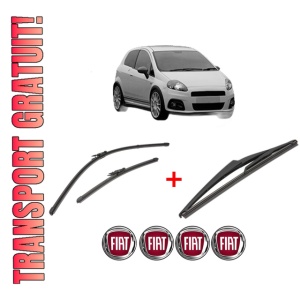 Set 3 stergatoare FIAT GRANDE PUNTO Van (199_) din 2006 - 2013, pentru parbriz si luneta fata si spate auto, Valeo Silencio, din cauciuc siliconat rezistent, 4 Stickere Auto FIAT