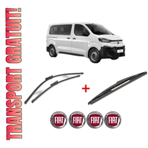 Set 3 stergatoare FIAT SCUDO Bus din 2007 - 2023, pentru parbriz si luneta fata si spate auto, Valeo Silencio, din cauciuc siliconat rezistent, 4 Stickere Auto FIAT
