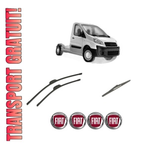 Set 3 stergatoare FIAT SCUDO Platform/Chassis (270_, 272_) din 2007-2016, pentru parbriz si luneta fata si spate auto, Bosch Twin-Aerotwin Retrofit, din cauciuc siliconat rezistent, 4 Stickere Auto FIAT