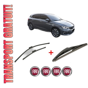 Set 3 stergatoare FIAT TIPO Hatchback (356_, 357_) din 2016 - 2020, pentru parbriz si luneta fata si spate auto, Bosch Twin, din cauciuc siliconat rezistent, 4 Stickere Auto FIAT
