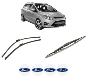Set 3 stergatoare FORD C-MAX II (DXA/CB7, DXA/CEU) din 2010-2019, pentru parbriz si luneta fata si spate auto, Bosch Twin-Aerotwin, din cauciuc siliconat rezistent, 4 Stickere Auto FORD - Img 2