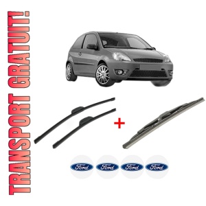 Set 3 stergatoare FORD FIESTA V Van din 2002 - 2010, pentru parbriz si luneta fata si spate auto, Bosch Twin, din cauciuc siliconat rezistent, 4 Stickere Auto FORD
