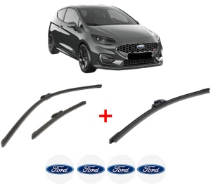 Set 3 stergatoare FORD FIESTA VII (HJ, HF) din 2017 - 2022, pentru parbriz si luneta fata si spate auto, Bosch Aerotwin, din cauciuc siliconat rezistent, 4 Stickere Auto FORD v6629