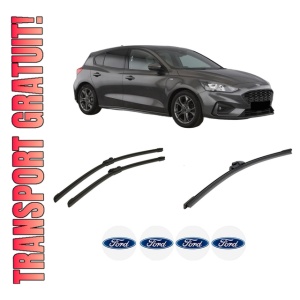 Set 3 stergatoare FORD FOCUS IV (HN) din 2018-2022, pentru parbriz si luneta fata si spate auto, Bosch Aerotwin-Aerotwin, din cauciuc siliconat rezistent, 4 Stickere Auto FORD