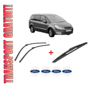 Set 3 stergatoare FORD GALAXY II (WA6) din 2006 - 2015, pentru parbriz si luneta fata si spate auto, Valeo Silencio, din cauciuc siliconat rezistent, 4 Stickere Auto FORD