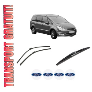 Set 3 stergatoare FORD GALAXY II (WA6) din 2006-2015, pentru parbriz si luneta fata si spate auto, Bosch Twin-Aerotwin, din cauciuc siliconat rezistent, 4 Stickere Auto FORD
