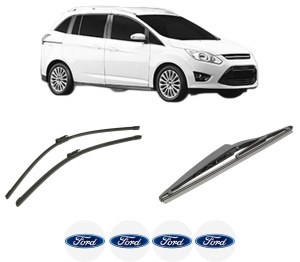 Set 3 stergatoare FORD GRAND C-MAX Van din 2010-2019, pentru parbriz si luneta fata si spate auto, Bosch Twin-Aerotwin, din cauciuc siliconat rezistent, 4 Stickere Auto FORD - Img 2