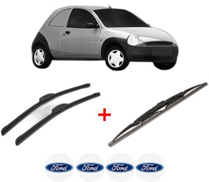 Set 3 stergatoare FORD KA Van (RB) din 2002 - 2005, pentru parbriz si luneta fata si spate auto, Bosch Twin, din cauciuc siliconat rezistent, 4 Stickere Auto FORD v4229