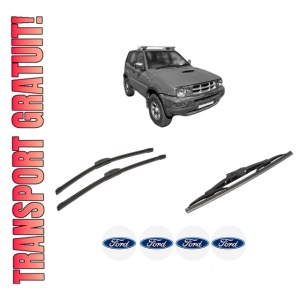 Set 3 stergatoare FORD MAVERICK VAN din 1996-1998, pentru parbriz si luneta fata si spate auto, Bosch Twin-Aerotwin Retrofit, din cauciuc siliconat rezistent, 4 Stickere Auto FORD