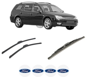 Set 3 stergatoare FORD MONDEO III Turnier (BWY) din 2000-2007, pentru parbriz si luneta fata si spate auto, Bosch Twin-Aerotwin Retrofit, din cauciuc siliconat rezistent, 4 Stickere Auto FORD - Img 2
