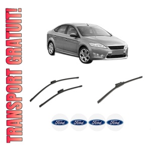 Set 3 stergatoare FORD MONDEO IV Saloon (BA7) din 2008-2014, pentru parbriz si luneta fata si spate auto, Bosch Aerotwin-Aerotwin Multi, din cauciuc siliconat rezistent, 4 Stickere Auto FORD
