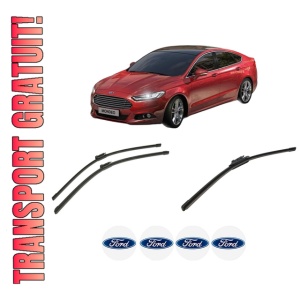 Set 3 stergatoare FORD MONDEO V Hatchback (CE) din 2014-2019, pentru parbriz si luneta fata si spate auto, Bosch Aerotwin-Aerotwin, din cauciuc siliconat rezistent, 4 Stickere Auto FORD