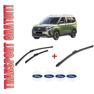 Set 3 stergatoare FORD TOURNEO COURIER V769 MPV (N1P) din 2023, pentru parbriz si luneta fata si spate auto, Bosch Aerotwin, din cauciuc siliconat rezistent, 4 Stickere Auto FORD