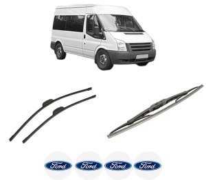 Set 3 stergatoare FORD TRANSIT Bus (FD_ _, FB_ _, FS_ _, FZ_ _, FC_ _) din 2000-2014, pentru parbriz si luneta fata si spate auto, Bosch Twin-Aerotwin Retrofit, din cauciuc siliconat rezistent, 4 Stickere Auto FORD - Img 2