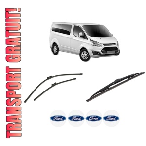 Set 3 stergatoare FORD TRANSIT CUSTOM V362 Bus (F3) din 2012-2023, pentru parbriz si luneta fata si spate auto, Bosch Twin-Aerotwin, din cauciuc siliconat rezistent, 4 Stickere Auto FORD