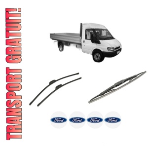 Set 3 stergatoare FORD TRANSIT Platform/Chassis (FM_ _, FN_ _) din 2000-2006, pentru parbriz si luneta fata si spate auto, Bosch Twin-Aerotwin Retrofit, din cauciuc siliconat rezistent, 4 Stickere Auto FORD