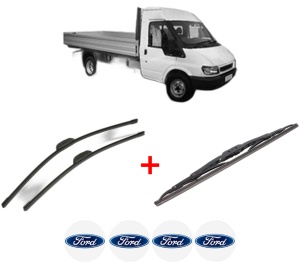 Set 3 stergatoare FORD TRANSIT Platform/Chassis (FM_ _, FN_ _) din 2000 - 2006, pentru parbriz si luneta fata si spate auto, Bosch Twin, din cauciuc siliconat rezistent, 4 Stickere Auto FORD v11183