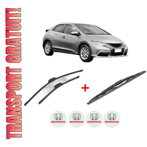 Set 3 stergatoare HONDA CIVIC IX (FK) din 2012 - 2016, pentru parbriz si luneta fata si spate auto, Bosch Twin, din cauciuc siliconat rezistent, 4 Stickere Auto HONDA