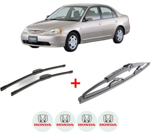 Set 3 stergatoare HONDA CIVIC VII Saloon (ES, ET) din 2001 - 2005, pentru parbriz si luneta fata si spate auto, Bosch Twin, din cauciuc siliconat rezistent, 4 Stickere Auto HONDA v11663