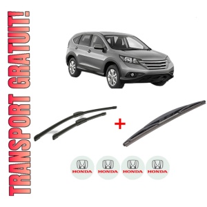 Set 3 stergatoare HONDA CR-V IV (RM_) din 2012 - 2015, pentru parbriz si luneta fata si spate auto, Bosch Twin, din cauciuc siliconat rezistent, 4 Stickere Auto HONDA