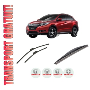 Set 3 stergatoare HONDA HR-V (RU) din 2014-2015, pentru parbriz si luneta fata si spate auto, Bosch Twin-Aerotwin Retrofit, din cauciuc siliconat rezistent, 4 Stickere Auto HONDA
