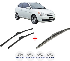 Set 3 stergatoare HYUNDAI ACCENT III (MC) din 2005 - 2010, pentru parbriz si luneta fata si spate auto, Bosch Twin, din cauciuc siliconat rezistent, 4 Stickere Auto HYUNDAI v5189