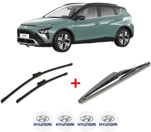 Set 3 stergatoare HYUNDAI BAYON (BC3) din 2021, pentru parbriz si luneta fata si spate auto, Bosch Twin, din cauciuc siliconat rezistent, 4 Stickere Auto HYUNDAI v8849